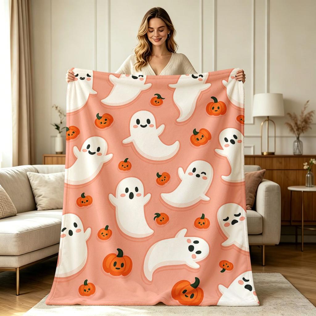 Soft Flannel Halloween Pumpkin Print Blanket Warm Cozy Lightweight All Season Throw Blanket for Sofa Couch Bedroom Living Room Office Home Decorative