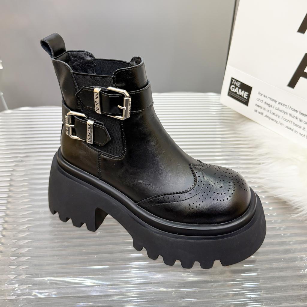 European products 2025 autumn and winter new British style thick-soled heightening Martin boots women's small Brock Chelsea short boots