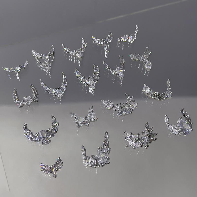 1Pcs Luxury Sparkle Zircon Crescent Shape Pendant Silver Alloy Nail Art  Jewel Decorations Manicure Ornaments