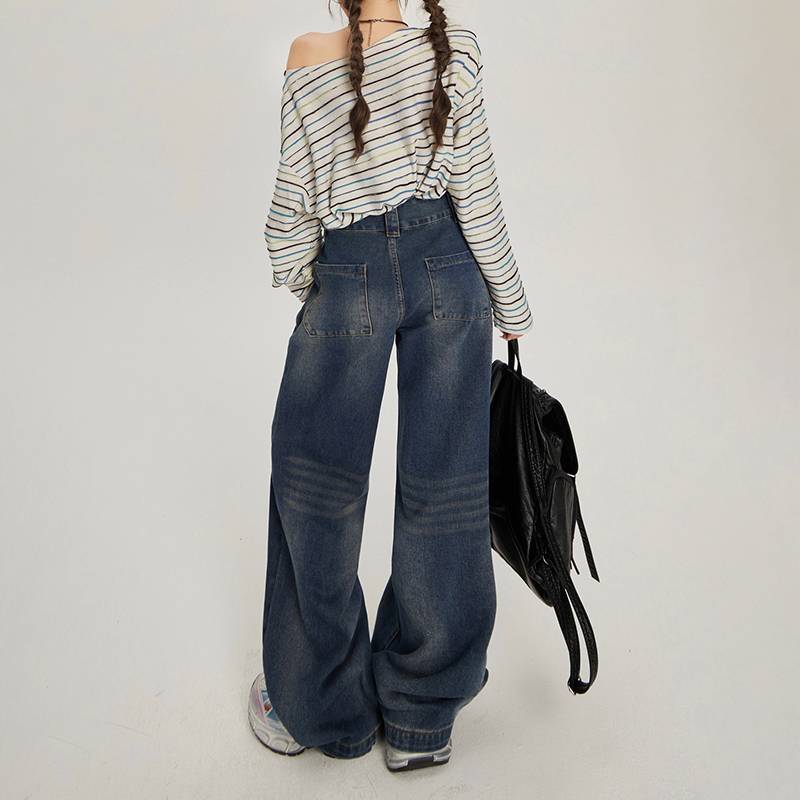Women's Casual Fashion High Waist Straight Floor-length Jeans