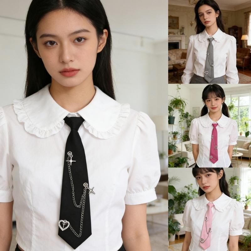 Ready Tied Metal Chain Necktie Academic Style Polyester Cloth For Students Professionals
