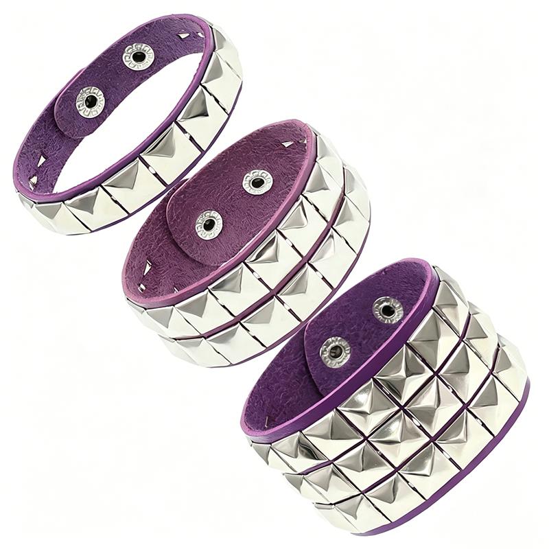 Black Leather Goth Square Washer Rivet Bracelet Cuff Wristband Punk Stainless Steel Bracelets for Armbands Men Women Party Gift