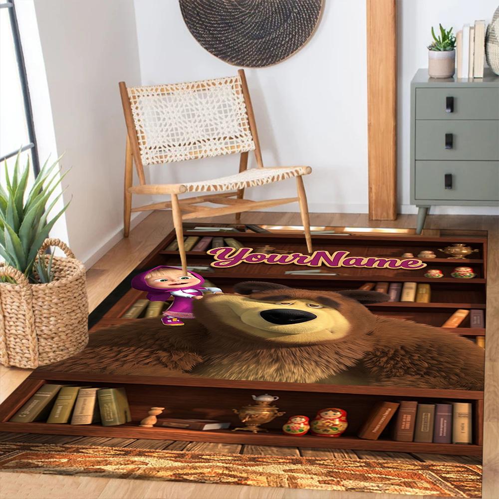 Masha Bear Customizable Name Floor Rug Office Rug Perfect for Decorate Room Balcony Bedrooms Game Room Anti-slip Rug Decorate Offices