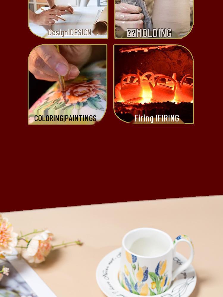 French-Inspired Tulip Tea & Coffee Ceramic Cup and Saucer Gift Set