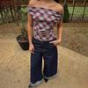 Red and white checkered slanted shoulder short retro spicy girl style one line off shoulder slim fit T-shirt
