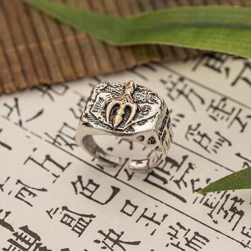JMXD-Fashion Poseidon's Wrath of Ice Trident Silver Ring Trendy Men's Silver Jewelry Personalized Retro Ring
