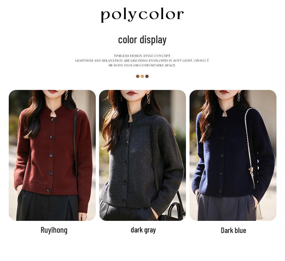 Women's Pure Wool Seven-Stitch Knit Stand Collar Coat Cardigan