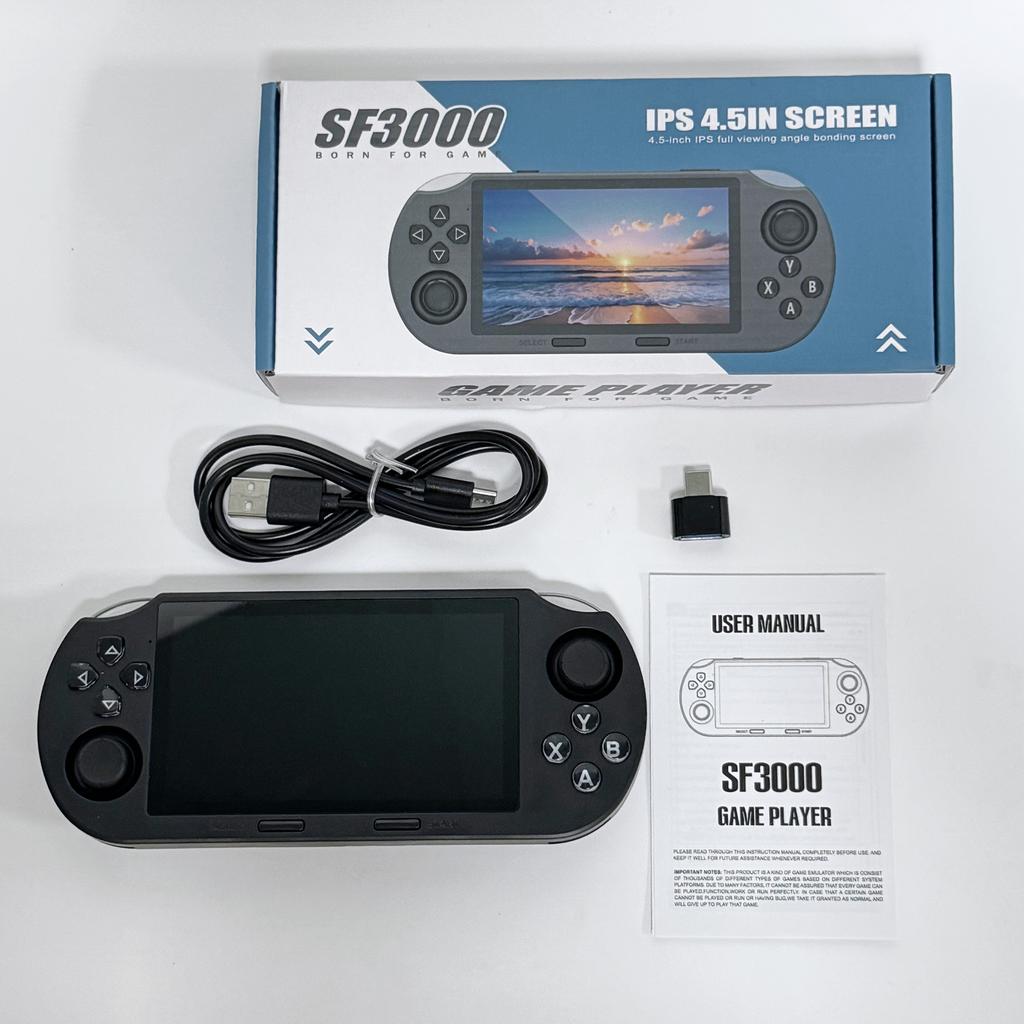 SF3000 Handheld-Spielekonsole mit großem 4,5-Zoll-Bildschirm, unterstützt E-Books, MP4, Musik, integrierte 20.000+ Spiele