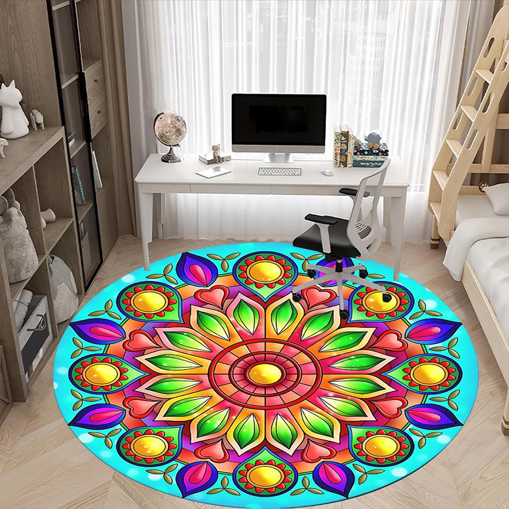 1pc Mandala Print Chair Carpet for Office, Indoor Non Slip Washable Polyester Fiber Carpet,