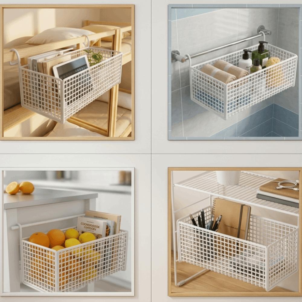 No Drill Space-Saving Shelf Hollow Bedside Hanging Basket Hanging Storage Rack  Bedroom