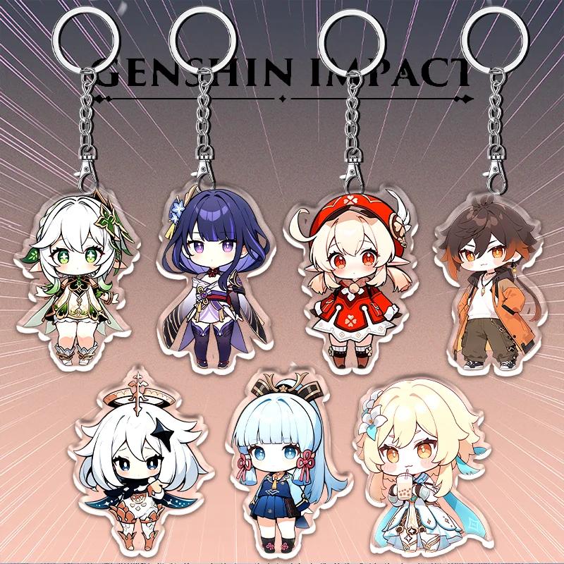 Portachiavi Acrilico Genshin Impact da 12cm Accessori Zaino Studente Hu Tao Yoimiya Zhongli Raiden Shogun Accessori Regali per Feste