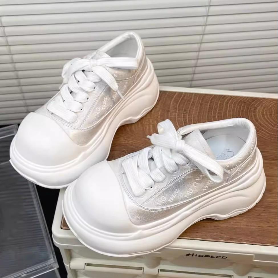 Leather letter printing platform white shoes women's 2025 spring new casual board shoes ugly cute bread shoes tide