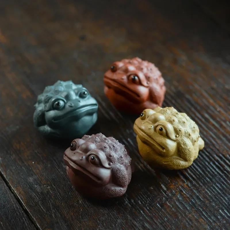 Purple Clay Tea Pet Lucky Golden Toad Figurine Sculpture Ornaments Yixing Handmade Crafts Chinese Tea Set Art Decoration Gifts