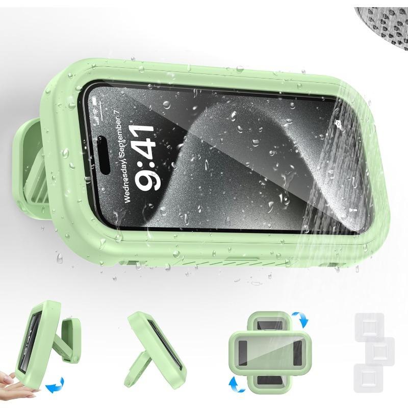 360 ° Rotatable Bathroom Waterproof Phone Case Bathroom Shower Drama Chasing Tool Kitchen Wall Hanging Lazy Person Bracket (Green)