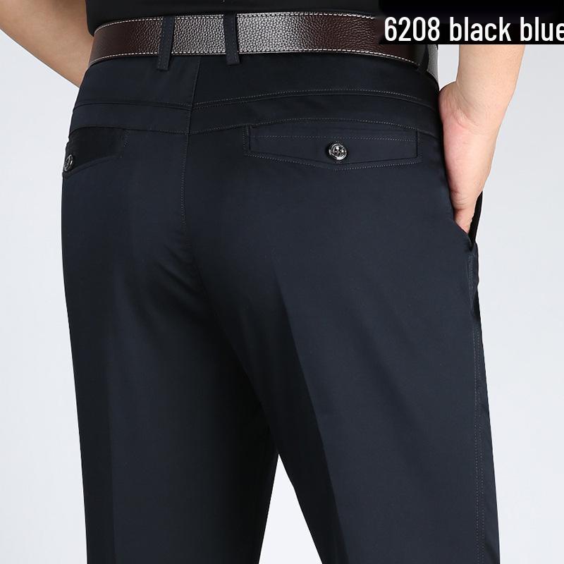 Men's High Waist Tencel Ice Silk Cotton Pants: Spring/Summer Casual, Straight-Leg, Non-Iron, Loose Fit.