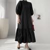 Women's Button Up Kaftan Oversized Dress Solid Color Casual 3/4 Sleeve Flounce Hem Long Dress
