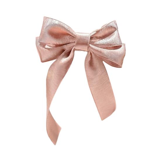 Hairpin French Style Satin Long Ribbon Bow Decor Anti-slip Teeth Back Head Hair Clip Strong Clamping Force Versatile Hair Clip