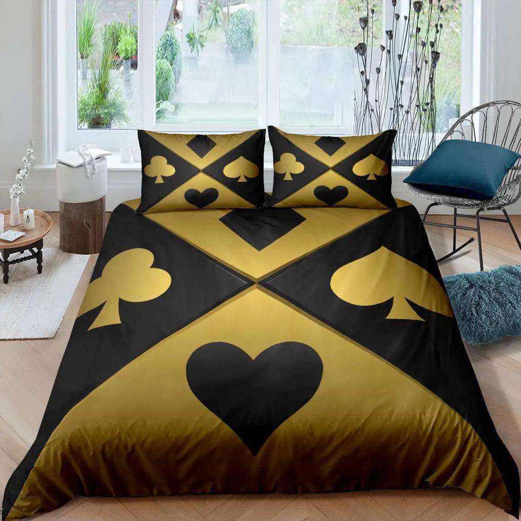 Poker King Queen Duvet Cover Modern Card Game Bedding Set Gamer Playing Comforter Cover Gambling Athletics Polyester Quilt Cover