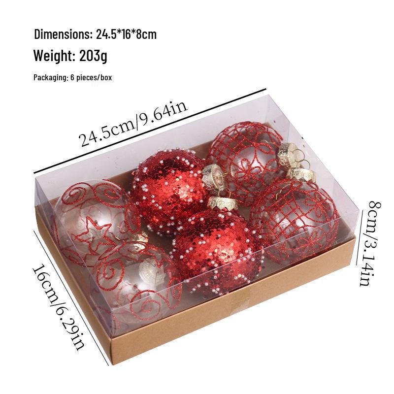Exquisite 8cm Christmas Ornaments: Set of 6 Transparent Color-Painted Balls in Gift Box for Tree Decoration