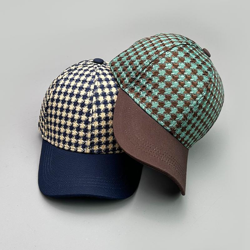 Houndstooth Color Block Baseball Cap Cotton New Men Women Sunscreen Check Versatile Fashion Casual Ventilate Street Retro Casual