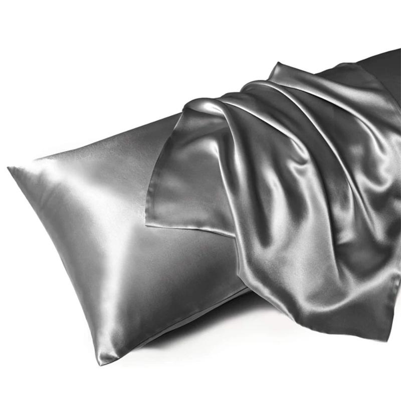 

Mulberry Silk Pillowcase Bed Pillow Covers White Black Gray Champagne Gold Luxury Cases Home Bedding Standard Queen Size 1PCx51x66cm(20x26in) темно-сірий колір