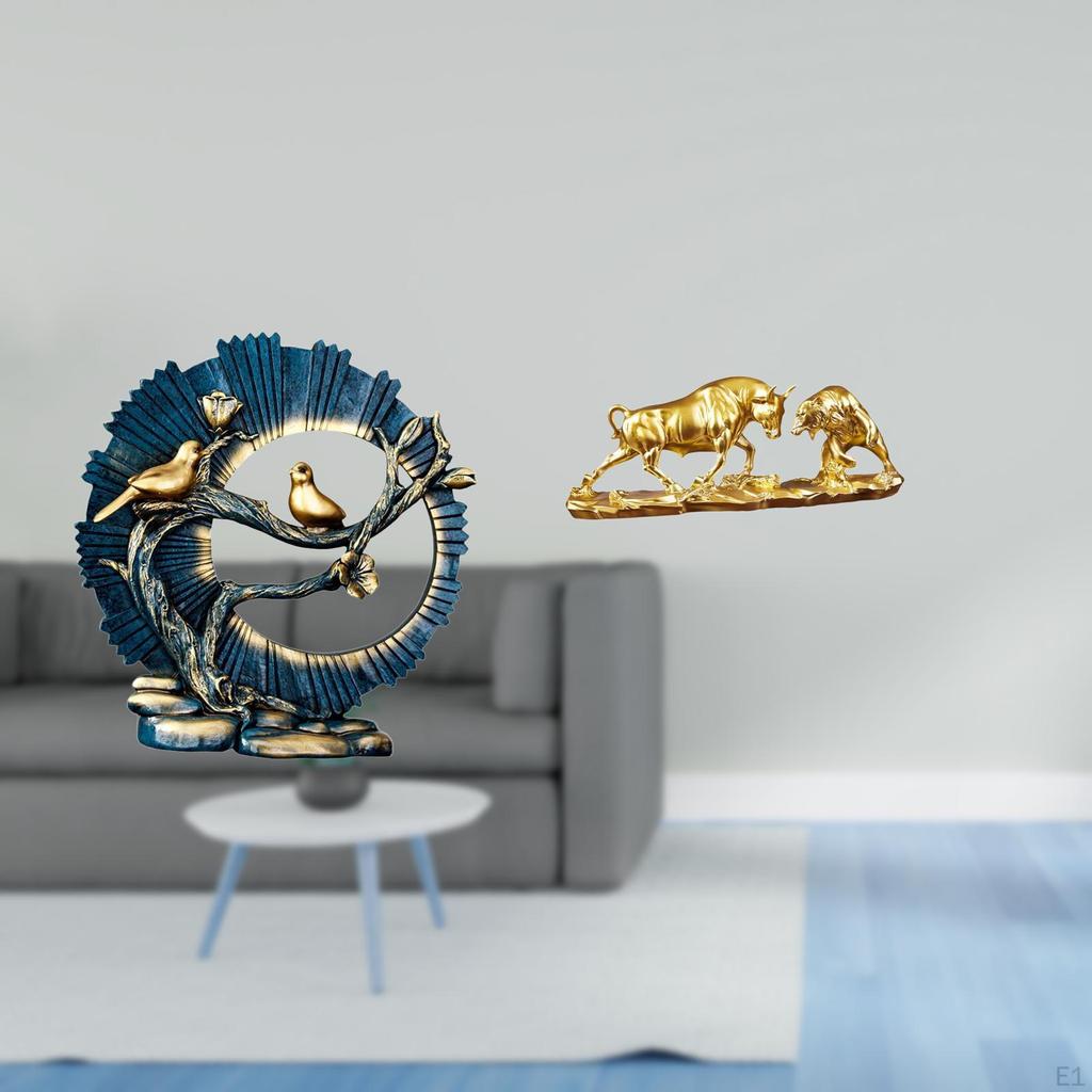 Resin Cow Cattle Figurine Modern Artwork Feng Shui Animal Sculpture for Room Desk Bookshelf Indoor