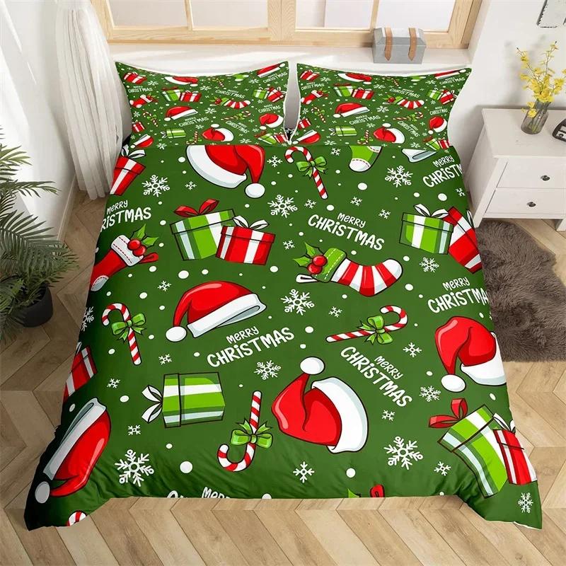 Weihnachts-Bettbezug Cartoon Schneemann Hirsch Rentier Bettwäsche-Set Einzelgröße Mikrofaser Niedlich Lebkuchen Strumpf Bettdeckenbezug