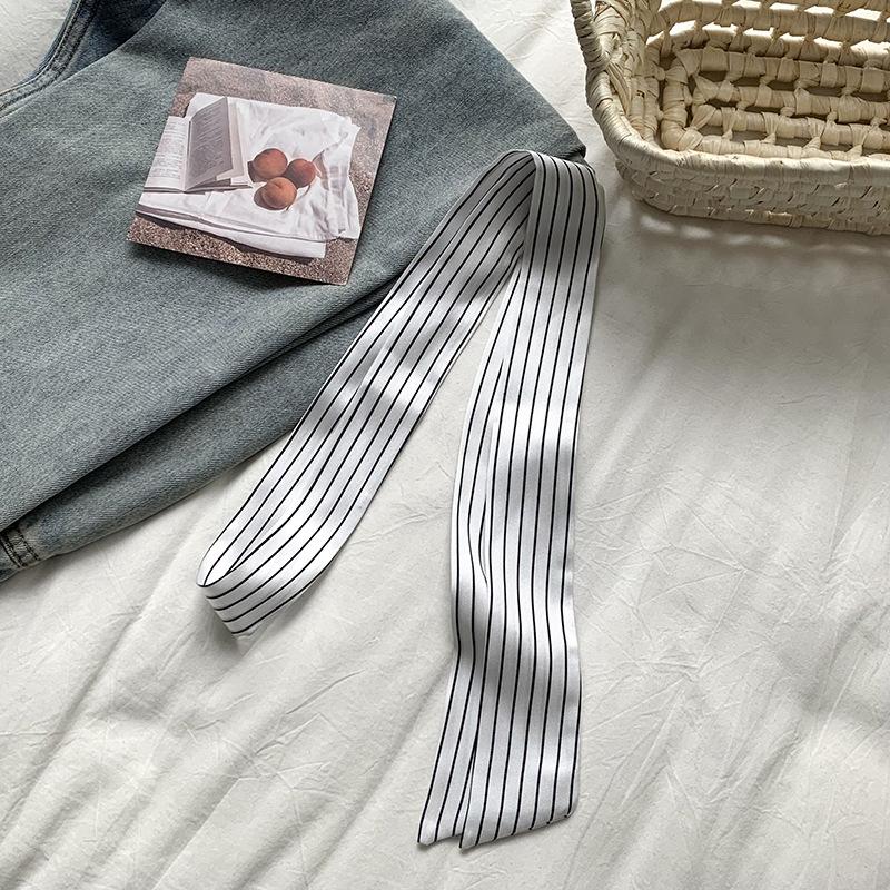Silk scarf long strip high-end thin and narrow scarf women wear silk scarf polka dot plaid printing streamer
