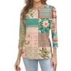 Long Sleeve Shirts for Women Patchwork Floral Print Womens Long Sleeve Tops Casual Crewneck Long Sleeve T Shirt Women for Daily Wear