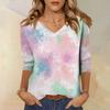 Women's Fashion Casual Three-quarter Sleeve Tie-Dye Printed Round Neck Top
