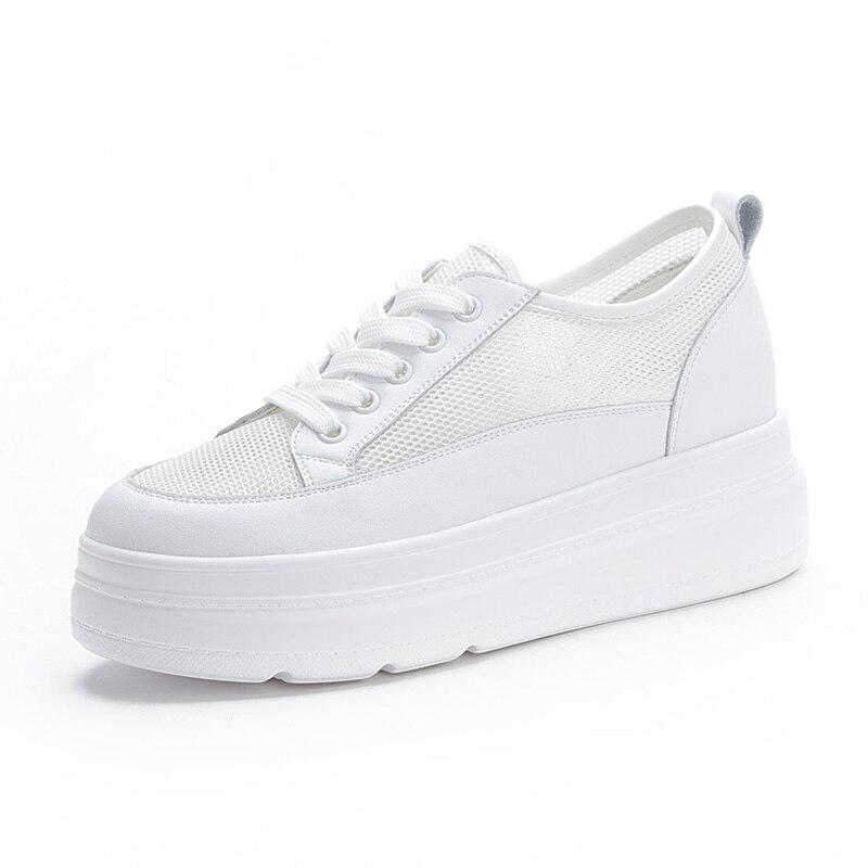 Genuine Leather Shoes Women Sneakers Height Increasing Shoes Casual Ladies White Shoes Soft Comfortable