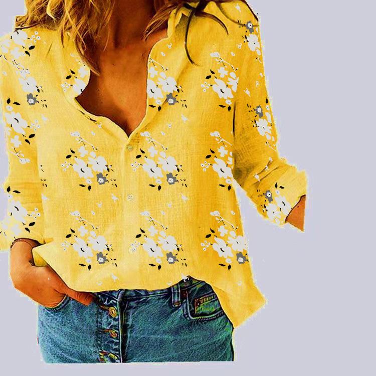 2023 European & American Women's Casual Loose Long Sleeve Cotton Linen Shirt - Solid Color