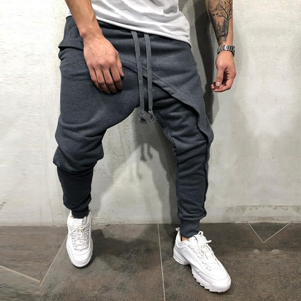 მამაკაცის საგაზაფხულო ზამთრის Joggers მყარი Patchwork Drawstring სპორტული შარვალი შარვალი შარვალი