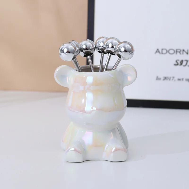 7pcs Set Fruit Forks Household Utensils Stainless Steel High-end Storage Cans Forks Fruit Tags Home Desktop Decoration Ornaments