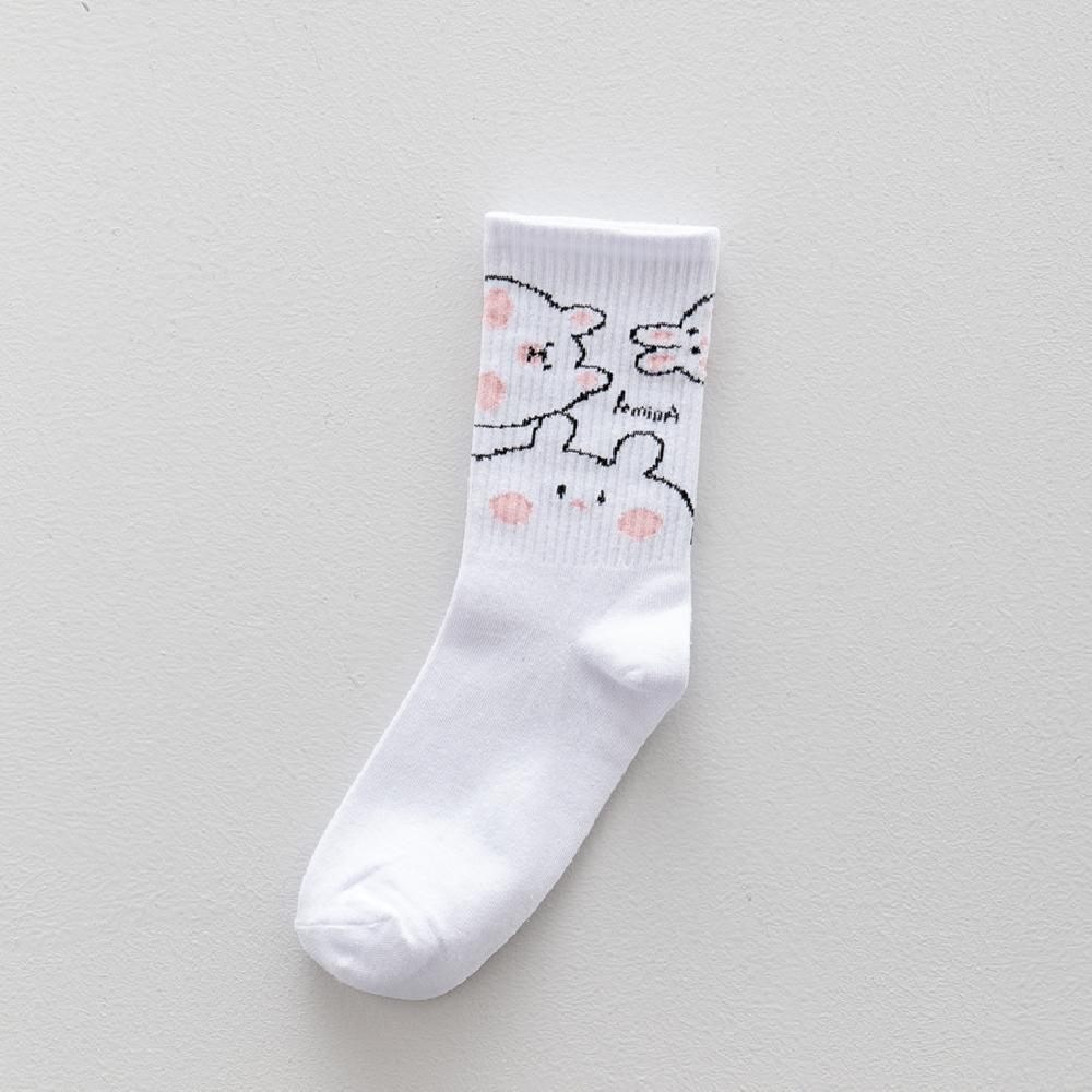Women Japanese Korea Cute Cartoon Cow Bear Rabbit Duck Unicorn Funny White Cool Harajuku Hip Hop Cotton Skateboard Socks