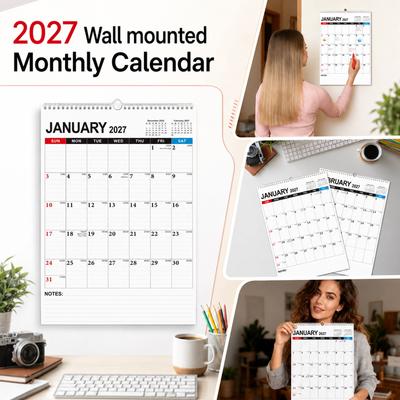 2027 Wall Calendar - Coil Monthly Hanging Calendar with Writable Memo Notes for Home or Use