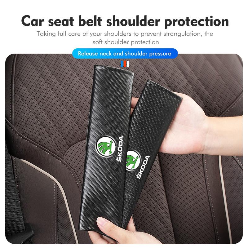 AAFO1 For Skoda 1/2PCS Carbon Fiber Car Seatbelt Shoulder Protector Cover Safety Belt Decoration Octavia A5 A7 RS Fabia Superb Rapid