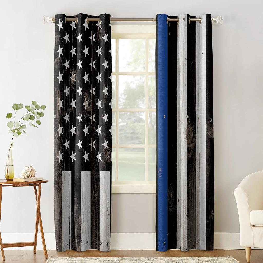 Wooden American Flags Blackout Curtains For Living Room Window Curtains For Bedroom Kitchen Curtains Drapes Blinds