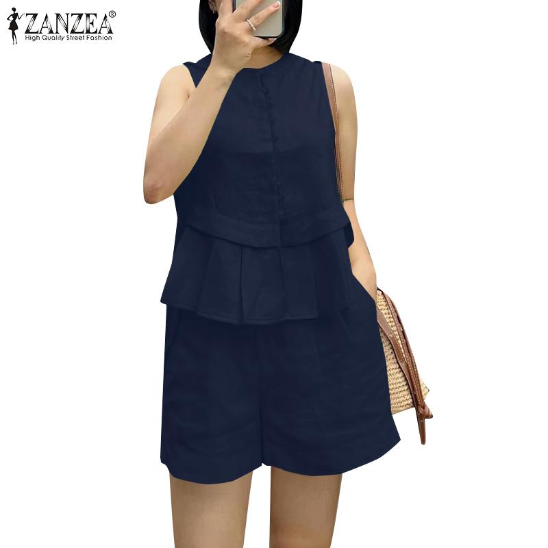 ZANZEA Womens Sleeveless Tank Tops and Shorts Summer Two Piece Suit Sets