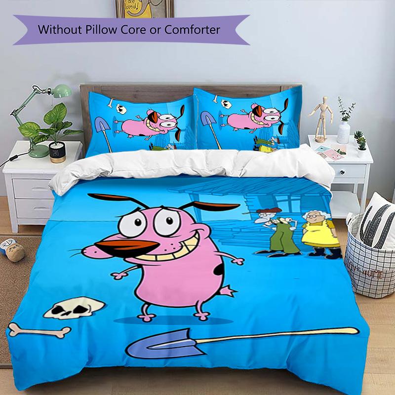 3pcs Courage the Cowardly Dog Pattern Bedding Set Duvet Cover Set Includes Duvet Cover &pillowcases, Perfect All Season Bedroom Decoration & Gift