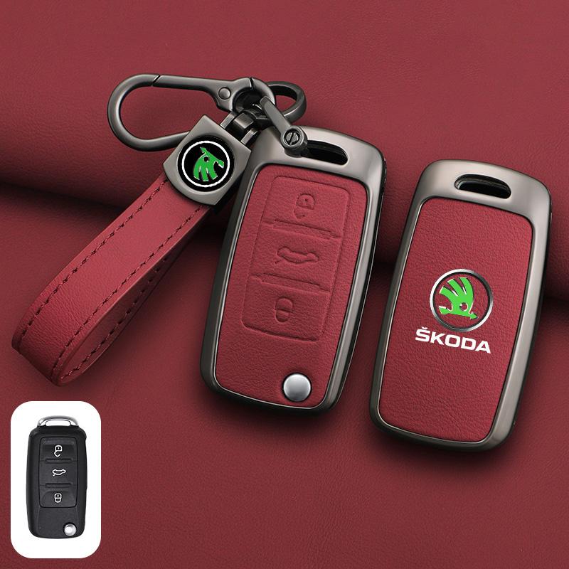 Leather Car Remote Key Case Full Cover Protector Holder Shell Fob For Skoda Superb A7 Kodiaq Octavia A7 A8 Keychain Accessories HJ1
