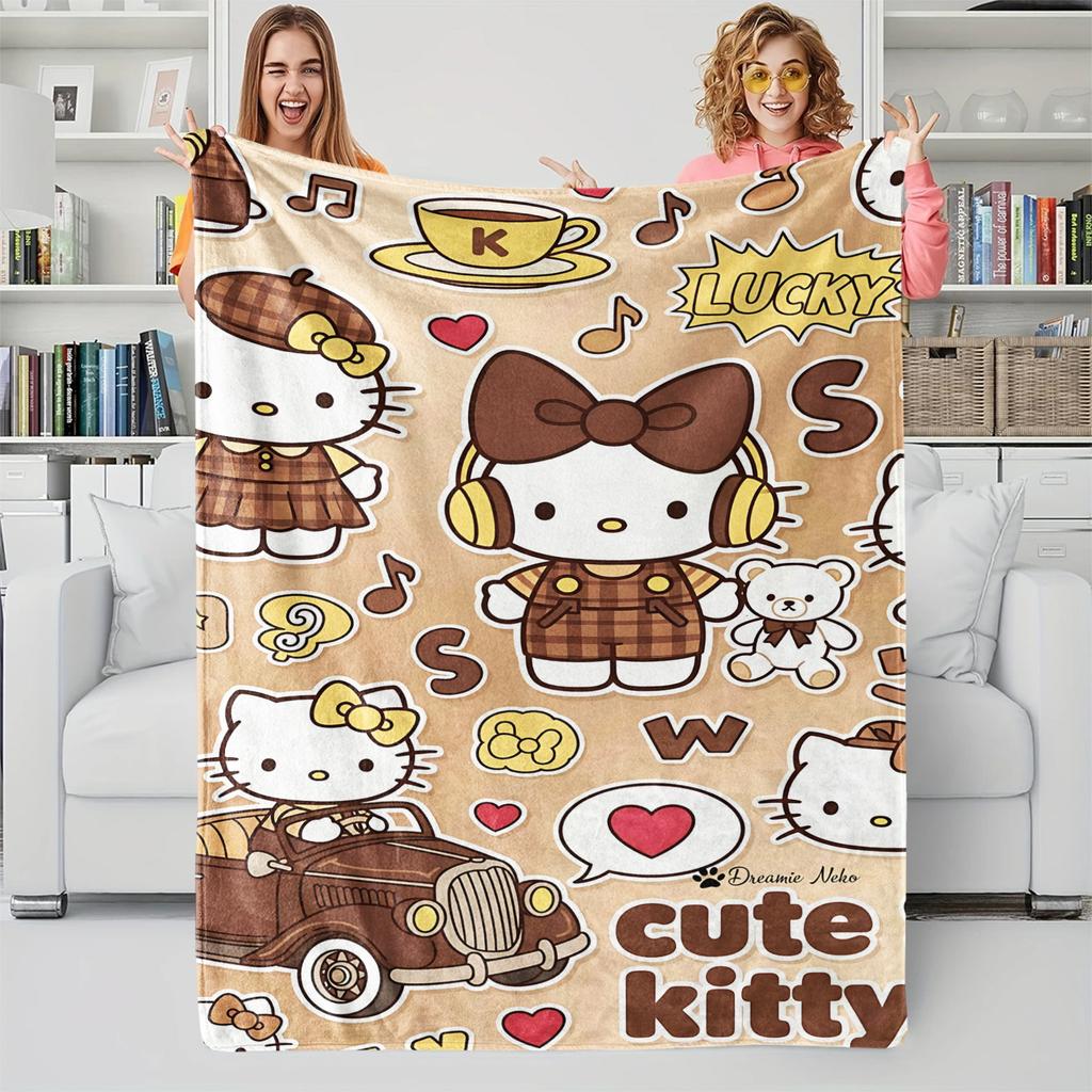 Sanrio Christmas Flannel Throw Blanket, Cute Cartoon Soft Warm Fleece Blanket for Sofa Bed Xmas Gift Home Decor