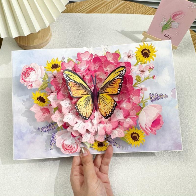 3D Fold Out Butterfly Flower Greeting Card Handmade High Quality Paper Up Card for Graduation Business Holiday Gifts