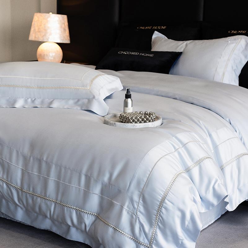 

1000TC Egyptian Cotton Light Champagne Luxury Embroidery Bedding Set Duvet Cover Set Bed Sheet/Fitted Sheet Pillowcases 4Pcs Queen 200X230cm 4pcs небо синє кольору