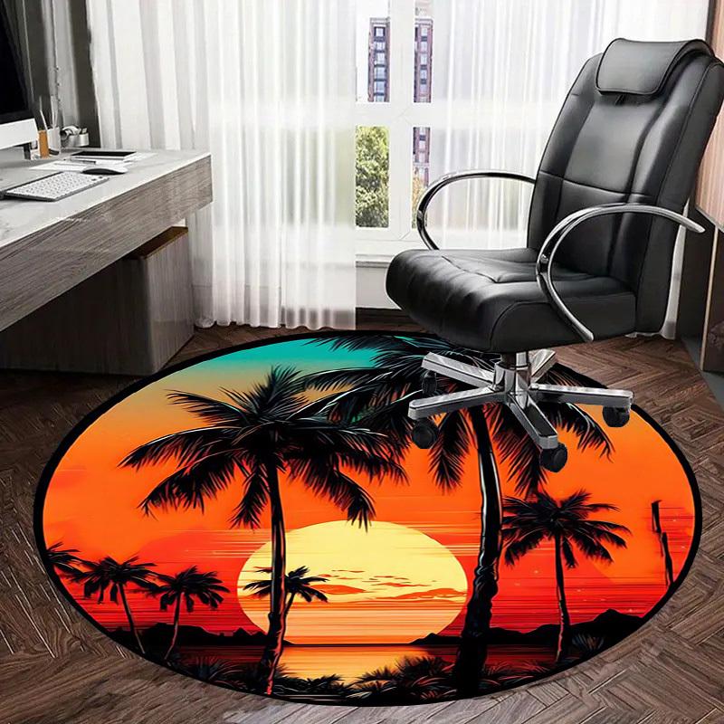 1pc Tropical Sunset with Palm Trees Round carpet, Made of Polyester,Office Chairs, Living Rooms, Or Bedrooms, a Cool Rug for The Living Room.ydt26075