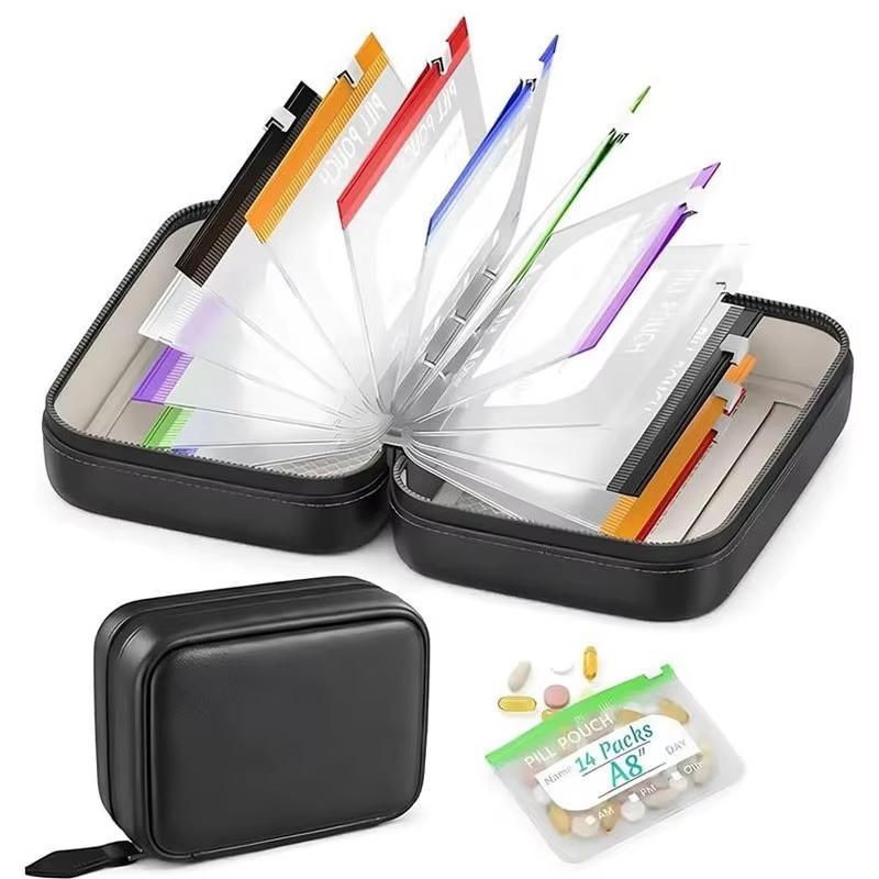 1 Set Writable Labels A8 Waterproof Pill Pouch Kit With 7/14 Color-Coded Pouches For Daily Medication Vitamins & Supplements