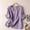 Short-sleeved Navy Collar Ramie Top Literary Retro Cotton and Linen Shirt Doll Collar Loose and Thin