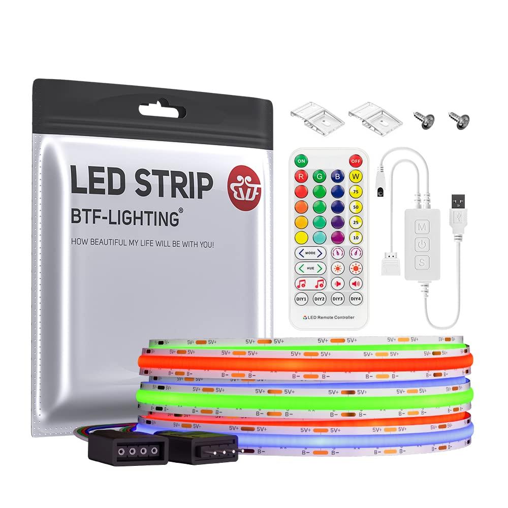 

BTF-LIGHTING FCOB COB RGB LED Strip Light, High Density Flexible, 2M 576 LEDsm (1152 LEDs2m), 4-PIN RGB, 8mm Wide, DC5V, Bluetooth, Music Sync, APP