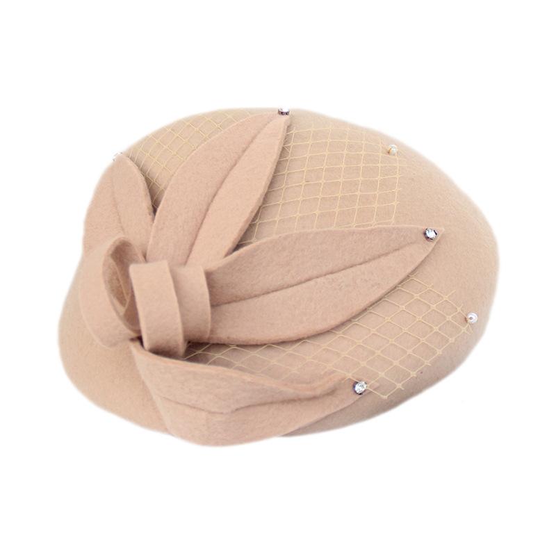 Autumn And Winter British Retro Flower Woolen Top Hat Women'S Elegant Temperament Stewardess Hat Korean Version Versatile Beret