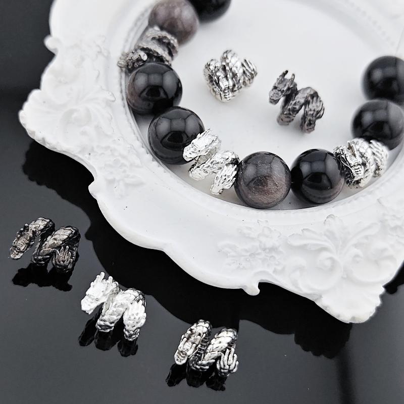 10Pcs Exquisite Carved Alloy Dragon Beads for DIY Braided Bracelet Necklace Pendant Jewelry Craft Making Supplies